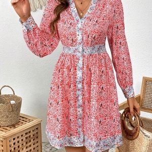 SHEIN VCAY Allover Print Button Front Dress  Meduim